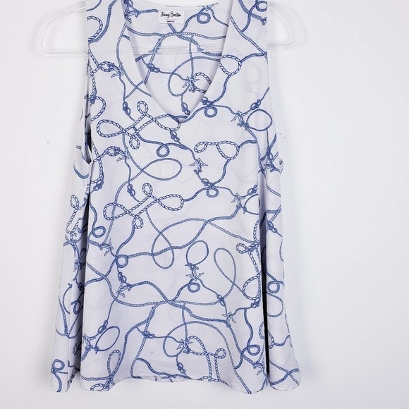 Jenny Boston Boutique Sleeveless White & Blue Rope design Swing Top Size Large - Picture 5 of 11